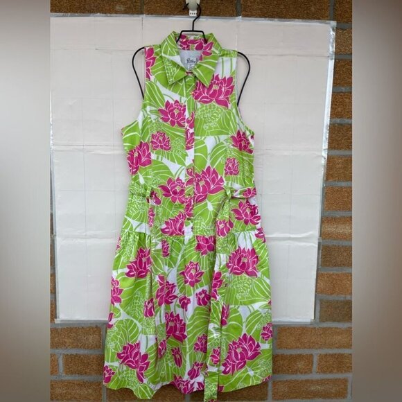 Lilly Pulitzer Green Pink Lily Frog Floral dopamine dressing rockabilly Dress 14 - Picture 5 of 16